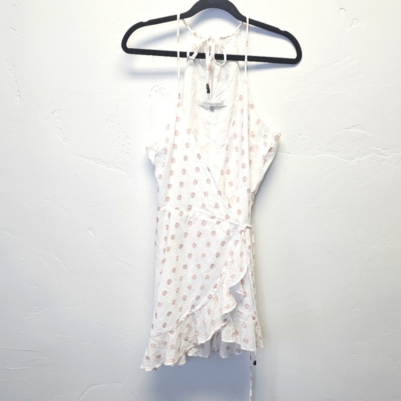 Lovers And Friends Rose Gold Polka Dot Ruffle Wrap Mini Dress Women's Size M - Picture 2 of 6